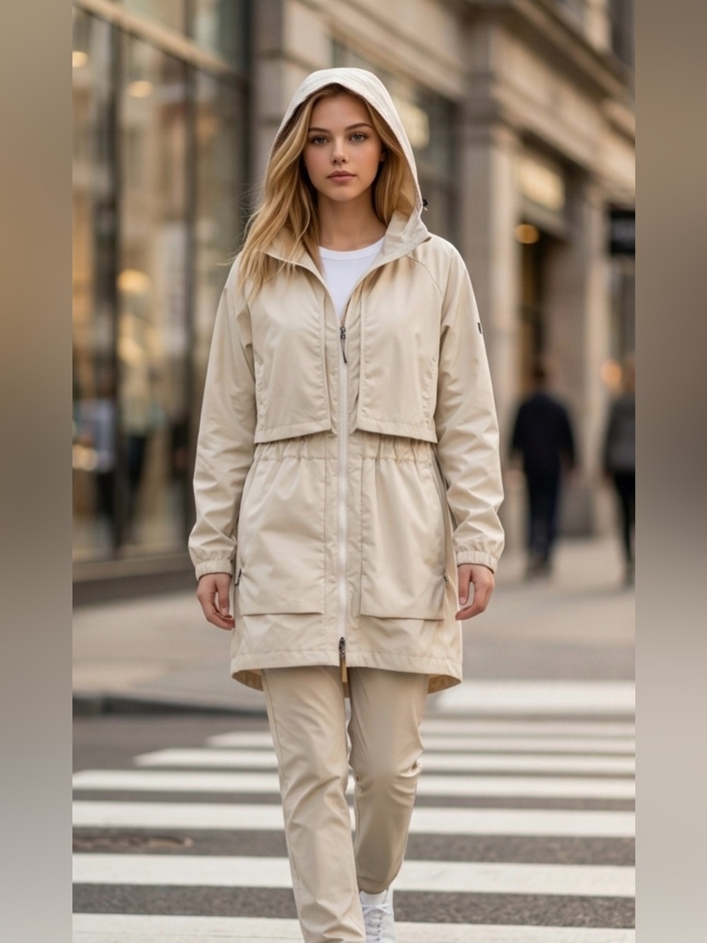 Columbia Hooded Trench Coat - Cream